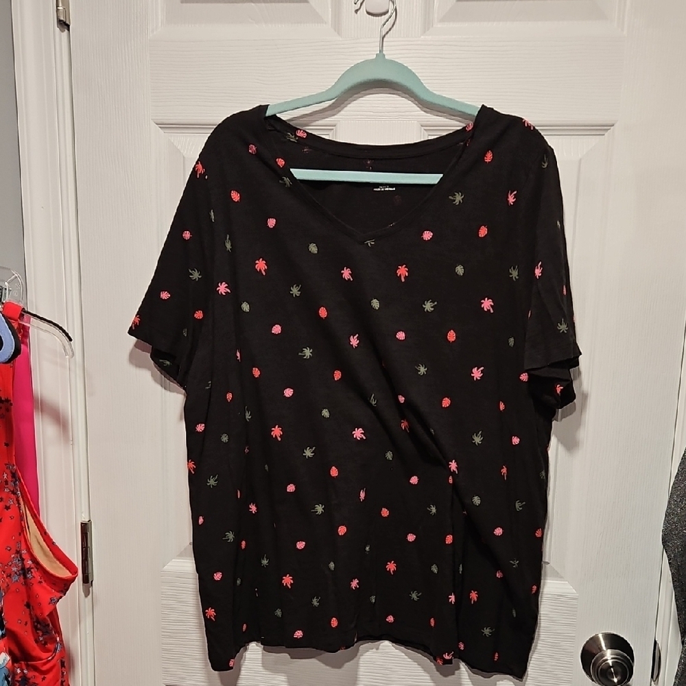 Catherines Black Tee with Pink and Green Accents